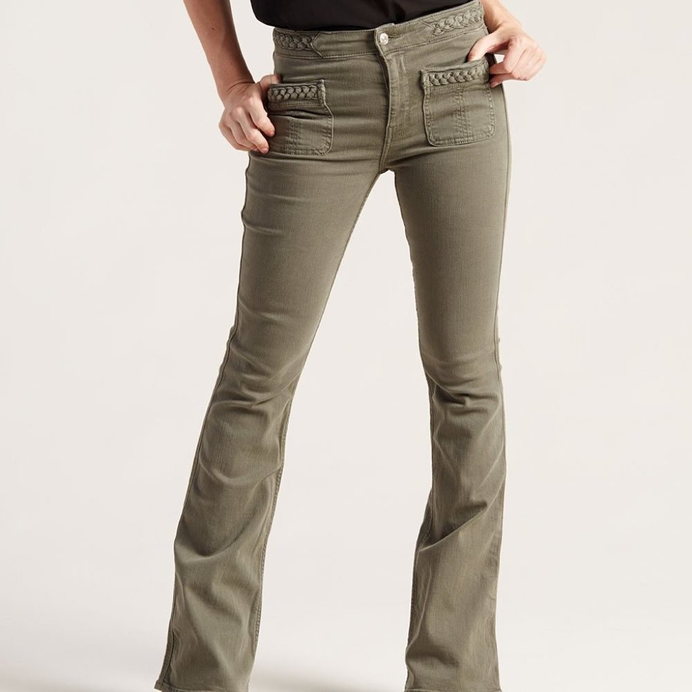 7 For All Mankind Olive Braid Trim Flare Jeans Size 8
